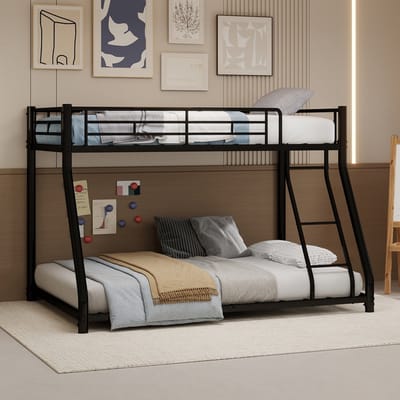 PHOEBE CAT Stapelbed - 90/140x190 cm - Metalen bedframe - Met veiligheidshekken - Kinderbed - Zwart