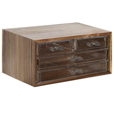 Items sieraden/make-up organizer - 3 lades - 24 x 16 x 13 cm - acacia hout