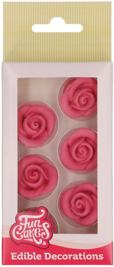 FunCakes Fondant Decoraties - Rozen Roze - Set/6 - Eetbare Taartdecoratie
