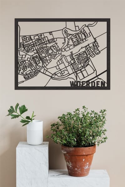 Houten Stadskaart Woerden Zwart Mdf 100x75cm Wanddecoratie Voor Aan De Muur City Shapes