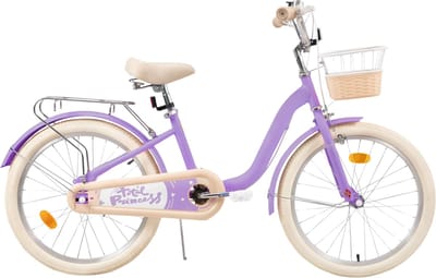 Kinderfiets – Voor kinderen van 3-10 jaar – Met zijwieltjes, fietsmandje en bagagerek – Paars, 51 cm