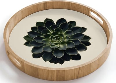 Dienblad rond 40x40 cm - Schootdienblad hout - Rozet - Cirkelvormig - Donkergroen - Borrelplank rechthoek - Plateau houten dienbladen