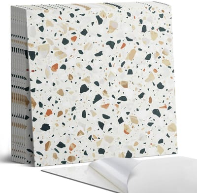 Coloray Plaktegels - Patroon met stenen op de achtergrond Portugese Tegels - 30 cm x 30 cm - Wit Plaktegels - 9 stuks - Vierkant PVC Tegels - Plaktegels Keuken - Zelfklevende Vloertegels - Vinyl Tegels - Zelfklevende Tegels