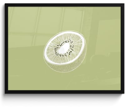 Poster in lijst - Fotolijst 70x50 cm - Posters - Kiwi - Lijntekening - Minimalistisch - Groen - Posterlijst zwart - Decoratie - Wanddecoratie woonkamer - Muurdecoratie slaapkamer