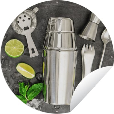 Tuincirkel Cocktail shaker - IJsblokjes - Fruit - 60x60 cm - Ronde Tuinposter - Buiten