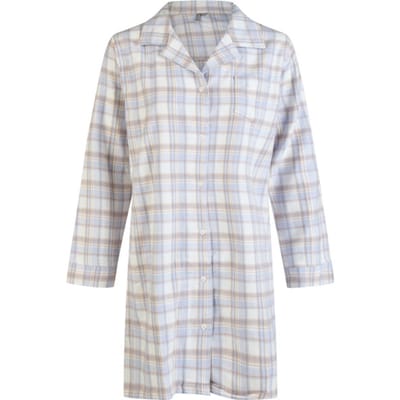 By Louise Dames Pyjama Nachthemd Flanel Met Knoopjes Blauw/Wit Geruit - Maat S