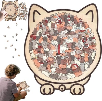 Kleurrijke Houten Puzzel van 135 Stukken in Katvorm, Creatief Cadeau voor Kattenliefhebbers en Puzzel Fans