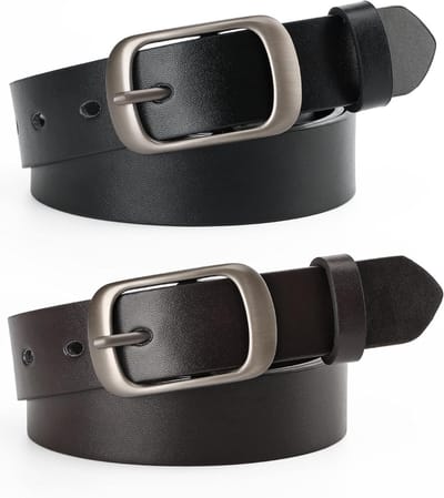 Verstelbare Retro Leren Tailleband met Gouden Gesp, Set van 2 Slanke Riemen voor Jurken, Broeken en Jeans, Inclusief 2 Sleutelhangers