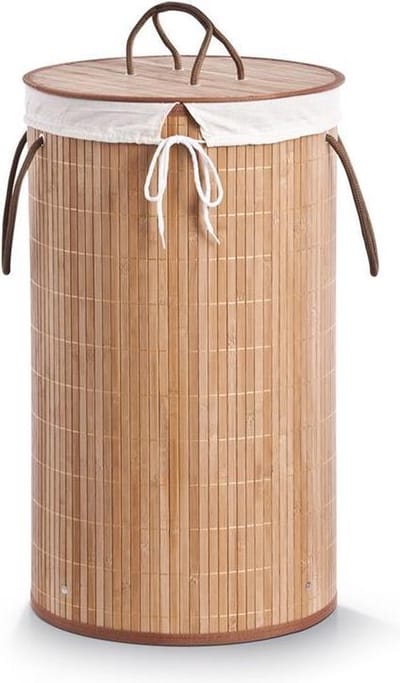 Zeller Wasmand - bamboe hout - rond/deksel - 35 x 60 cm - 73 Liter - Wasgoed sorteren/verzamelen - Wasgoedmanden