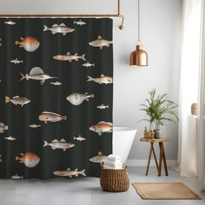 Floraweg douchegordijn, badgordijn, badkamergordijn, volledig bedrukt, dieren, vissen, digitale print - schimmelwerend - inclusief 12 ringen - met 12 douchegordijnhaken - waterdicht - wasbaar - polyester - 180 x 200 cm