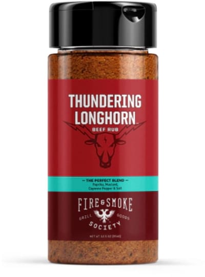 Fire & Smoke Thundering Longhorn Beef Rub – 354 gram – Pittige BBQ Kruidensamenstelling voor Rundervlees – Perfect voor Grillen, Roken & Barbecue – Natuurlijke Ingrediënten