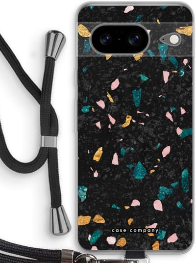 Case Company® - Hoesje met koord geschikt voor Google Pixel 8 hoesje met Koord - Terrazzo N°10 - Telefoonhoesje met Zwart Koord - Bescherming aan alle Kanten en Over de Schermrand