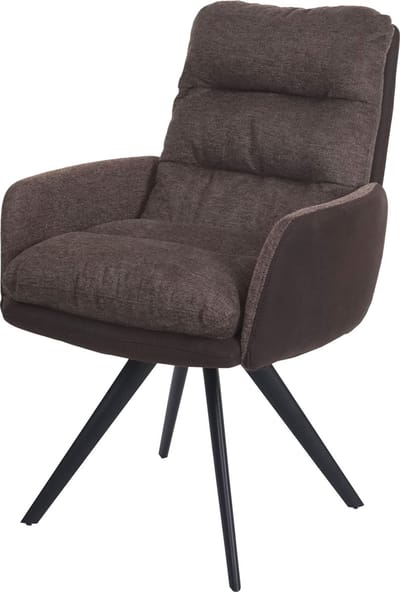 Eetkamerstoel MCW-G66, keukenstoel, draaibare autostand stof/textiel MVG ~ bruin-donkerbruin, met armleuning
