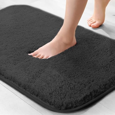 Microvezel badmat, 2 cm super dik, super absorberend badkamertapijt 40 x 60 cm, zwart