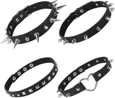 Allecto - Zwarte PU Lederen Choker - Punk Accessoires - 4 Stuks - Gothic Ketting - Voor Vrouwen en Mannen