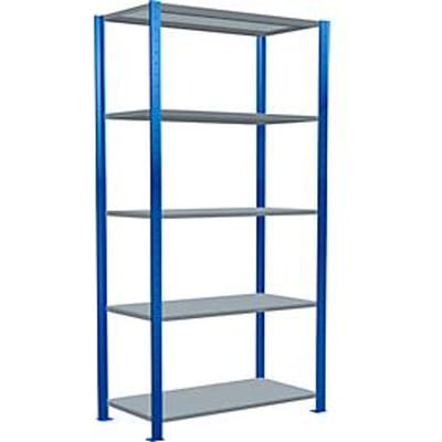 Schulte Lagertechnik MULTIplus250 rekkensysteem zonder bouten, basisrek, B 1000 x D 500 x H 2000 mm, 5 legborden, dwarsverbindingen, tot 1300 kg, gentiaanblauw