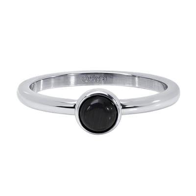 Quiges Stapelring Dames - Vulring - RVS Zilverkleurig met Natuursteen Zwart - Maat 21 - Hoogte 2mm