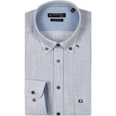 Giordano Overhemd Ivy Button Down Washed Cotton Linnen Stripe Licht Blauw / male