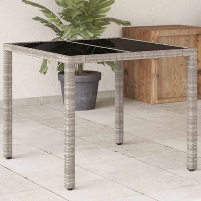 vidaXL - Tuintafel - met - glazen - blad - 90x90x75 - cm - poly - rattan - lichtgrijs