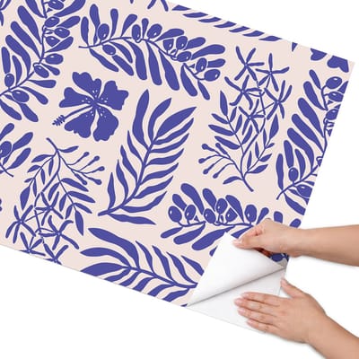 Coloray Meubel Wrap Folie - Blauw Meubelfolie - 75x150 cm - Wrapfolie Keuken Botanische patronen - Decoratiefolie - Geometrische Meubelfolie - Meubel Wrap Folie - Woonkamer decoratie - Achtergronden en patronen