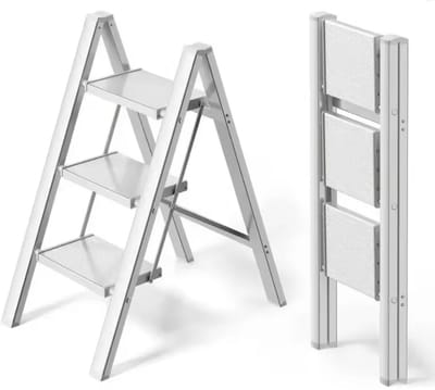 Compacte Huishoudtrap 3 Treden - Opvouwbare Aluminium Trapladder 150KG - Extra Brede Antislip Treden & Rubber Voeten - Keukentrapje