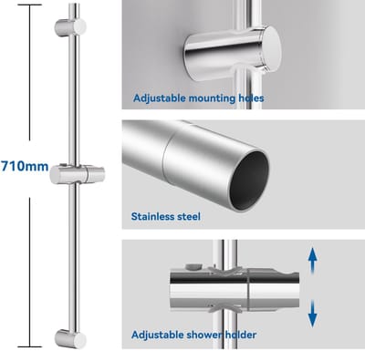 Auralum max Glijstang - Universal Douchestang - 70 cm - Wandmontage - Verstelbaar en Draaibare Douchekophouder - Chroom