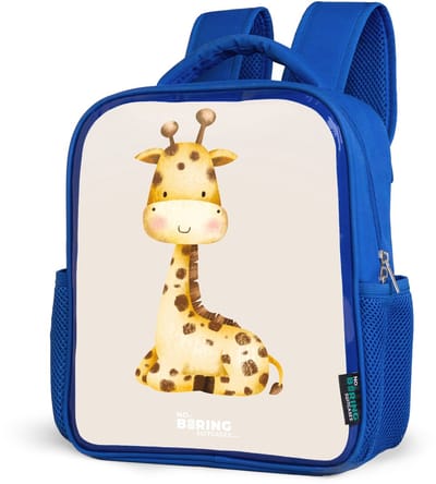 NoBoringSuitcases.com® - Rugzak blauw - Schooltas jongens - Liggende giraffe illustratie op beige achtergrond - Kinder rugtas jongen - Boekentas kind - Kinderrugzak voor school - Schoolrugzak