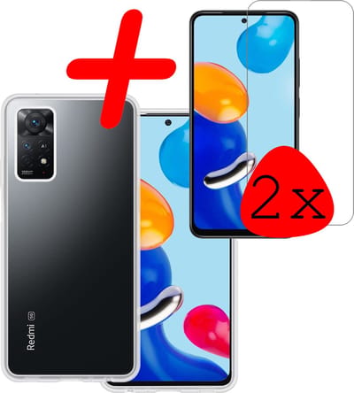 Hoesje Met 2x Screenprotector - Geschikt voor Xiaomi Redmi Note 11s - Sterk & Shockproof - Back Cover - Siliconen Case - Telefoon Hoes - Transparant