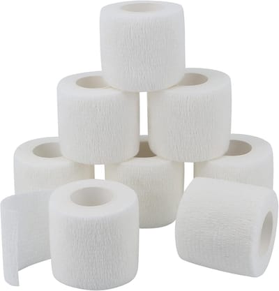 8 rollen zelfklevend cohesive bandage fixeerverband elastisch verband pleisterverband voor vingers, hand, tenen en voeten 5 cm x 4,5 m (wit)