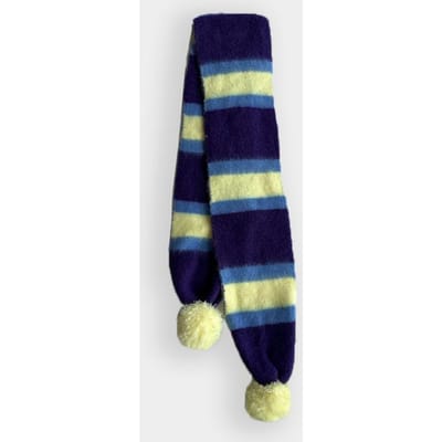 Écharpe Tricotée Brossée Laine Mélangée Design Rayé Pour Femmes Hiver Chaude Et Mode Pompon Suspendu Écharpes Style Coréen One Size blue