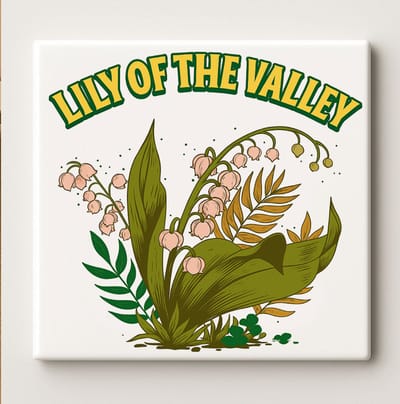 Lily of the Valley Bloementegel – 15x15cm Keramische Wanddecoratie – Vintage Botanisch Ontwerp voor Natuurliefhebbers & Woondecoratie