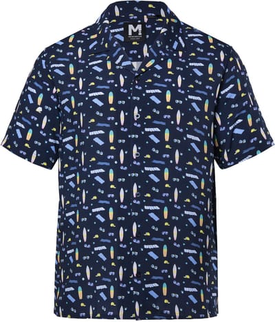 Men Plus - Heren - viscose overhemd korte mouwen all-over print Cubaanse kraag - Navy blauw - Maat L