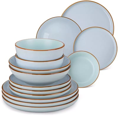 Luxe Serviesset – 16 delig – 4 persoons – Steengoed - Bordenset – Dinner platen – Dessertborden - Kommen - Pastabord - Blauw