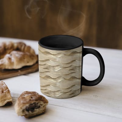 Magische Mok - Foto op Warmte Mokken - Koffiemok - Golven - Patroon - Goud - Magic Mok - Beker - 350 ML - Theemok