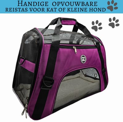 Opvouwbare Katten reismand-met schouderband-Lichtgewicht-Dierentransport-Reismand kat-Diervriendelijk-Wasmachine bestendig-Gozyno-Paars-inclusief speeltje en Dons matje-Gratis speeltje