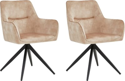 Colenis® - Tess Eetkamerstoel - Set Van 2 - Beige - Adoré Velvet - Met armleuning