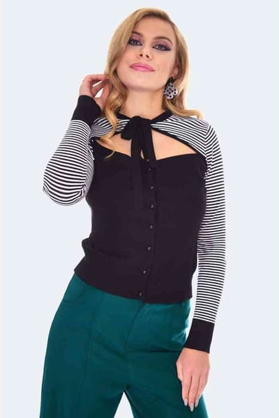 Voodoo Vixen - Cut Out Striped Cardigan - S - Multicolours
