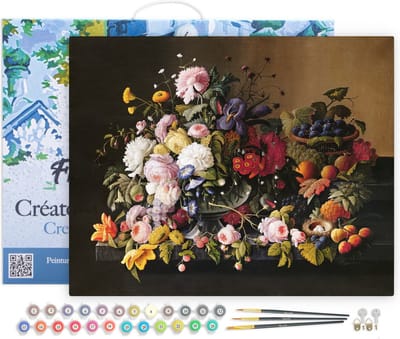 Figured'Art Schilderen op Nummer Volwassenen met lijst - Fruit en Bloemen - Severin Roesen - Handwerk acrylverf Kit DIY Compleet - 40x50cm Canvas al ingelijst
