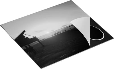 Chefcare Inductie Beschermer Piano op het Strand bij Zonsondergang - Zwart Wit - 60x50 cm - Afdekplaat Inductie - Kookplaat Beschermer - Inductie Mat