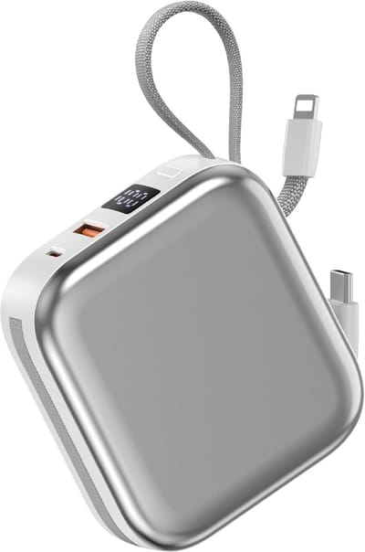 WiWU Powerbank 10000mAh - Type-C en Lightning kabel - Draadloos opladen - Digital display - Wit
