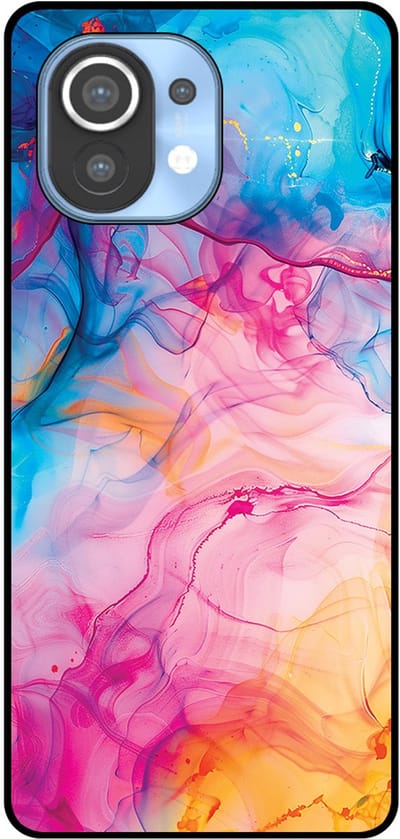 Smartphonica Telefoonhoesje Geschikt voor Xiaomi Mi 11 met Regenboog Acryl Marmer Opdruk - TPU Backcover Case Rainbow Acrylic Marble Design geschikt voor Xiaomi Mi 11