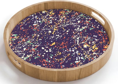 Dienblad rond 40x40 cm - Schootdienblad hout - Spat - Abstract - Stippen - Borrelplank rechthoek - Plateau houten dienbladen