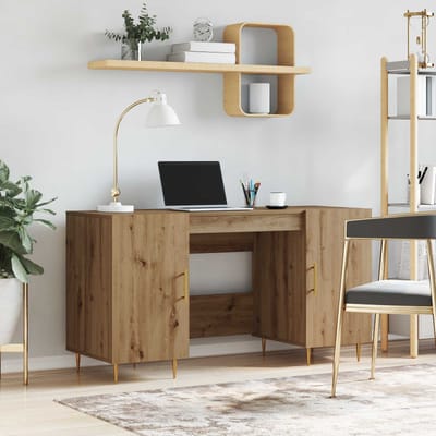 vidaXL - Bureau - artisanaal - eikenkleurig - Bewerkt - hout - 140 - x - 50 - x - 75 - cm