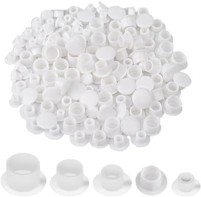 Dailygoods- Gatafdekkingen 100 stuks - Zelfklevend - Decoratieve Afdekkingen - Kunststof - Maten 5/6/8/10/12 mm - Wit - Doppen