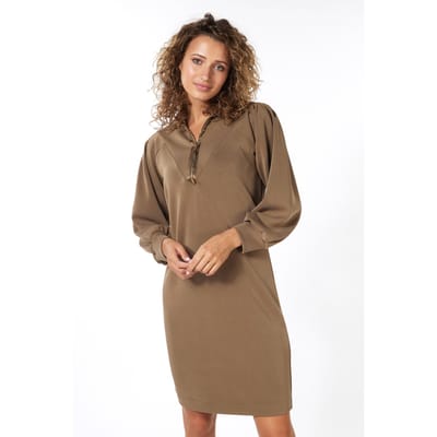 EsQualo Dress Zipper Modal Army Green Maat: XS | Blousejurken Outlet | Dames | Bruin