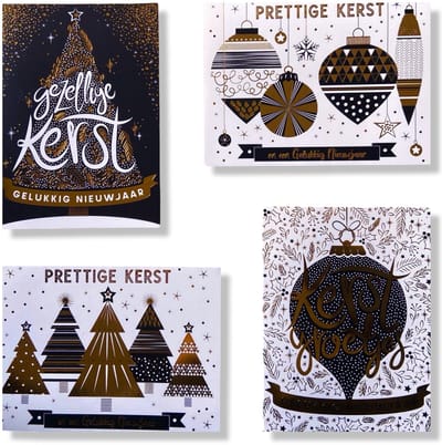 24 Luxe Folie Kerst- en Nieuwjaarskaarten - 15x11cm - Gevouwen foliekaarten met enveloppen