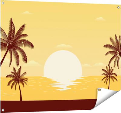 Gards Tuinposter Zonsondergang met Palmbomen - Abstract - 100x80 cm - Tuindoek - Tuindecoratie - Wanddecoratie buiten - Tuinschilderij