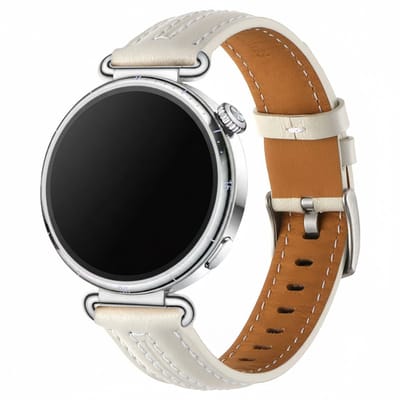 Leren bandje - geschikt voor Garmin Venu 2s / 3s / 4 (41mm) / Vivoactive 4s / Forerunner 255s / 265s - Huawei Watch GT 5 Pro - 42mm / GT 6 / GT 5 / GT 4 - 41mm - stiksels - beige