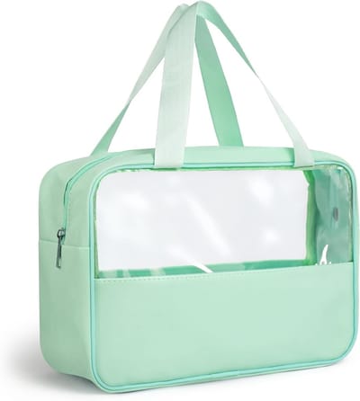 Grote Draagbare Transparante Toilettas met Handvat, Waterdichte Make-up Tas voor Reizen en Organisatie, 30 x 10 x 21 cm, Ideaal voor Cosmetica en Toiletartikelen