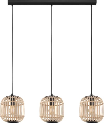 EGLO Bordesley Hanglamp - E27 - 91 cm - Zwart/Hout